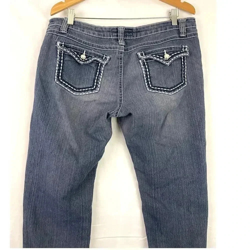 Eighty Eight Blue Denim‎ Jeans Low Rise White Embroidered  Sz 15
